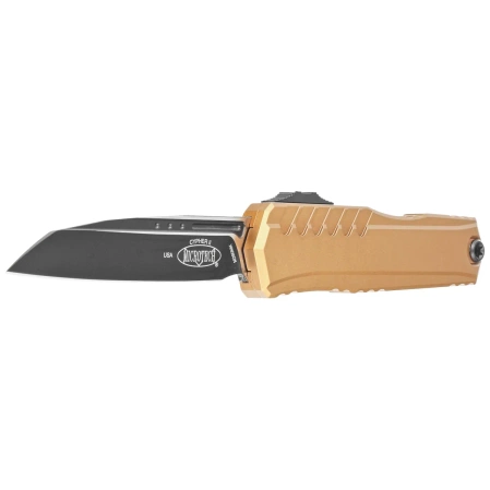 Microtech Cypher II S/E OTF Knife Tan Aluminum, Black M390MK by Deryk Munroe and Tony Marfione (1241-1TA)