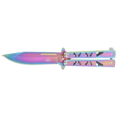 Third Decor Habitat Balisong Rainbow Stainless Steel, Rainbow 420 Butterfly Knife (K2450)