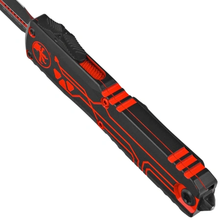 Nóż automatyczny OTF Microtech Ultratech Gen IV D/E Signature TRON Aluminium, Black Cerakote M390MK by Tony Marfione (11224-1RDROS)