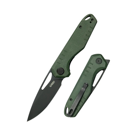 Kubey Doris Knife Green Canvas Micarta, Blackwashed 14C28N (KU324L)