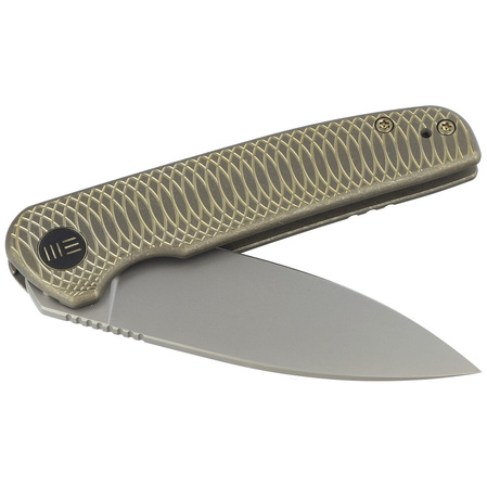 WE Knife Shakan LE No 060/310 Golden Satin Polished Patterned Titanium, Silver Bead Blasted CPM 20CV (WE20052C-2)