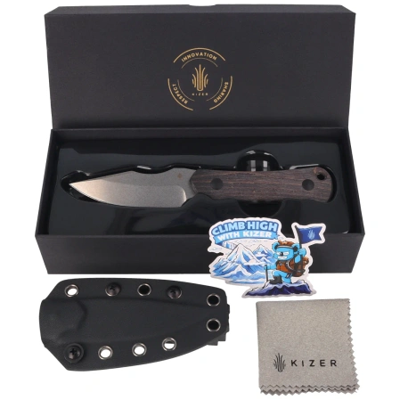 Kizer Bone Knife Black Stabilized Wood, Stonewashed AEB-L by Maverick Customs (1122A4)
