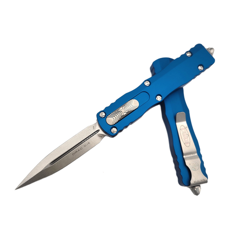 Nóż automatyczny OTF Microtech Dirac D/E Blue Aluminium, Stonewashed M390 by Tony Marfione (225-10BL)