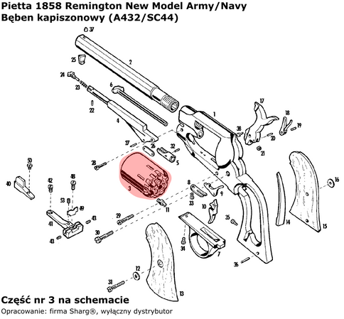 Bęben kapiszonowy Pietta 1858 Remington New Army / Navy .44 Fluted (A432/SC44)