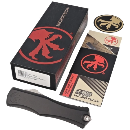 Microtech Hera II D/E OTF Knife Black Aluminum, Apocalyptic M390MK by Tony and Sean Marfione (1702-10AP)