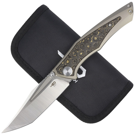 Nóż składany Bestech Togatta Light Bronze Titanium/Damascus Copper Carbon Fiber, Satin M390 by Koens Craft (BT2102G)