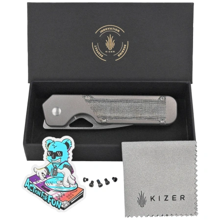 Kizer Militaw Knife Gray Titanium / Black Micarta, Stonewashed S35VN by Jonathan Styles (Ki3634A1)