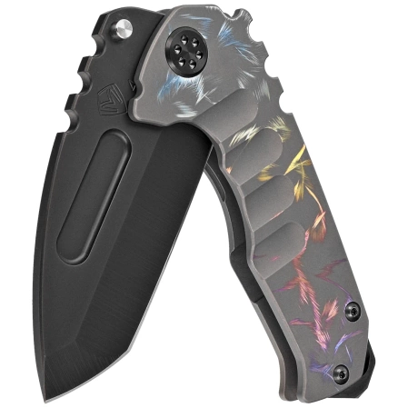 Nóż składany Medford Praetorian Genesis T Tanto Bead Blasted/Gray Titanium ''Rainbow Birds of Paradise'', Black PVD S45VN by Greg Medford