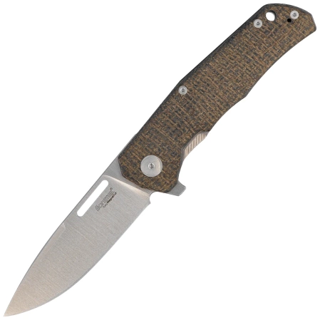 LionSteel Q4ttro Knife Green Burlap Micarta/Titanium, Satin MagnaCut by Molletta (Q4 BGR)