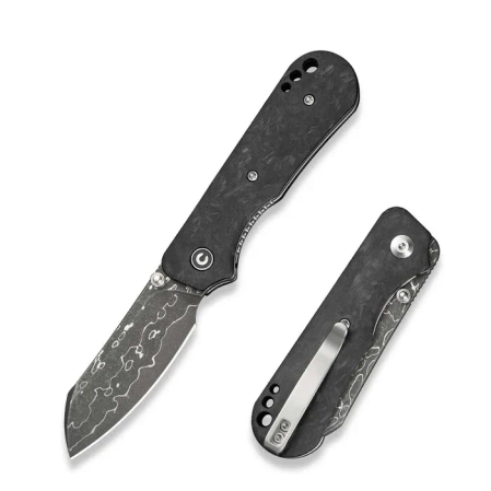 Civivi Crabby Knife Shredded Carbon Fiber, Damascus by Ken Onion Jr. (C24055-DS1)