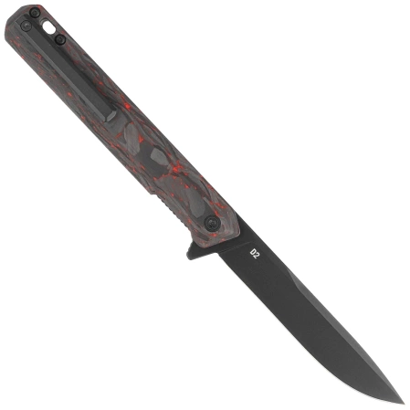 Nóż składany Tekto F2 Bravo Black/Red Forged Ember Carbon, Black HW/Clip, Black D2