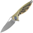 Rike Knife Mini Hummingbird Gold Titanium, Rose Damascus by Richard Wu (RK-MINI-GO)