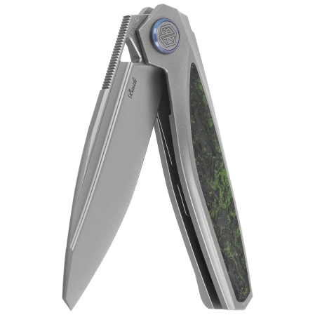 Nóż składany Rike Knife RK-Baidi-T-P/GCF Gray Titanium / Green Carbon Fiber, Bead Blasted M390