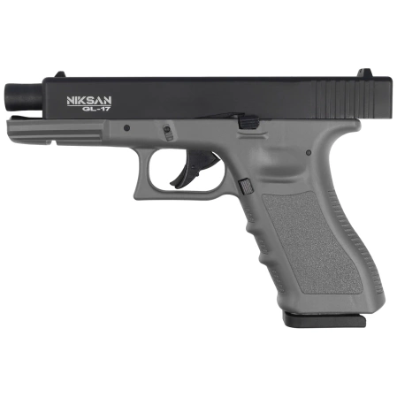 Zestaw wiatrówkowy 67: Pistolet Niksan Defence NKS GL17 Grey Blow Back 4.5 mm, 1400 BBs, 10 kapsuł CO₂, 100 tarcz
