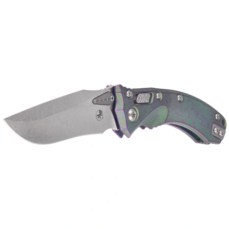 Microtech Amphibian Mini Ram-Lok S/E Marfione Select Knife Nebula Green Slab Side Titanium, Purple Bksp, Stonewashed M390MK by Tony Marfione (137MRL-10MS17)