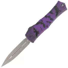 Nóż automatyczny OTF Microtech Hera II Mini D/E Signature Halloween Purple Bats Aluminium, Satin M390MK by Tony and Sean Marfione (1702M-1HWBAS)