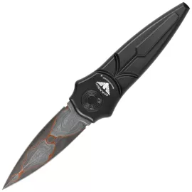 Nóż grawitacyjny Paragon Warlock-X Convergence Black Aluminium, Damascus Baker Forge Raindrop Gomai Copper Shim 80CRV (WLOCX-CV-B-BFD)