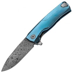 Nóż składany LionSteel ROK Blue Titanium, Chad Nichols Scrambled Damascus (ROK DD BL)