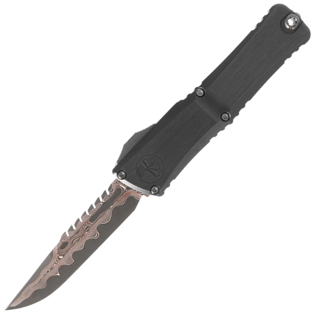 Nóż automatyczny OTF Microtech Custom Combat Troodon LT Interceptor Signature Black Aluminium, Baker Forge Raindrop CopperMai Damascus by Tony Marfione (1217-16MS1)