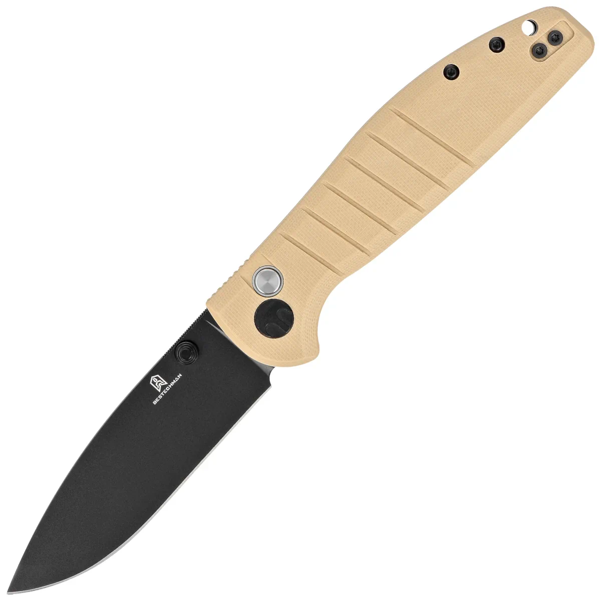 Nóż składany Bestechman Goodboy Khaki G10, Black DLC D2 by Keanu Alfaro (BMK04E)