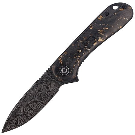 Nóż składany CIVIVI Elementum Flipper Shredded Carbon Fiber / Golden Shred, Black Damascus (C907C-DS1)