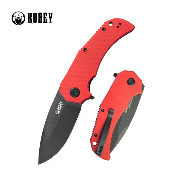 Nóż składany Kubey Bravo One Drop Point Red G10, Black Stonewashed AUS-10 by Mikkel Willumsen (KU319E)