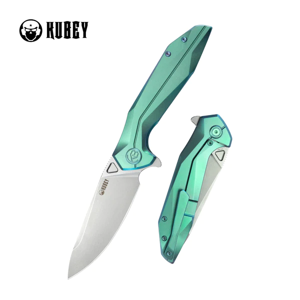 Nóż składany Kubey Nova Frame Lock Green Titanium, Bead Blasted 14C28N (KB235H)