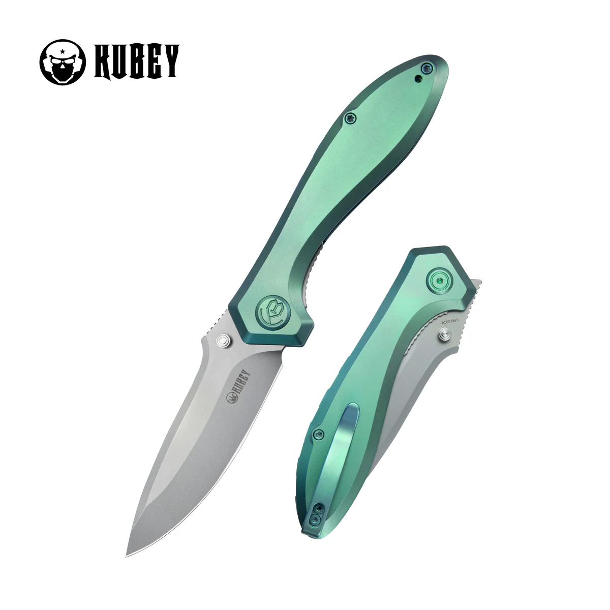 Nóż składany Kubey Ruckus Green Titanium, Beadblasted CPM 20CV by Sherif Manganas (KB314S)