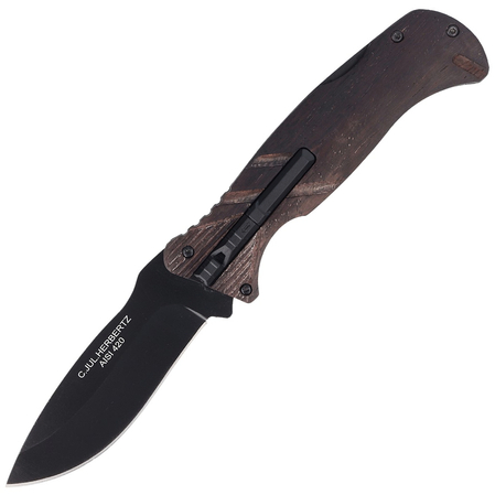Nóż z krzesiwem Herbertz Solingen Brown Wood, Black Blade (594912)