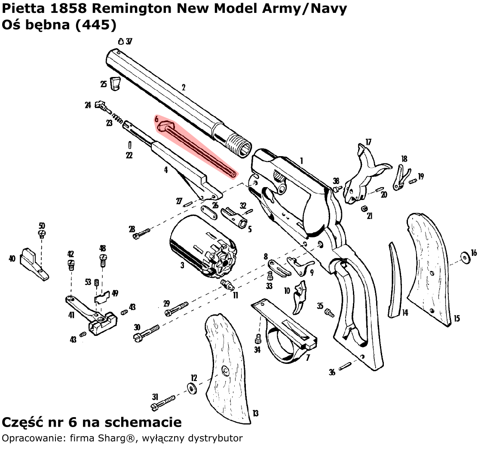 Oś bębna rewolwer Pietta 1858 Remington New Model Army / Navy (445)