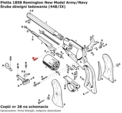 Śruba dźwigni ładowania Pietta 1858 Remington Model Army Stainless (448/IX)