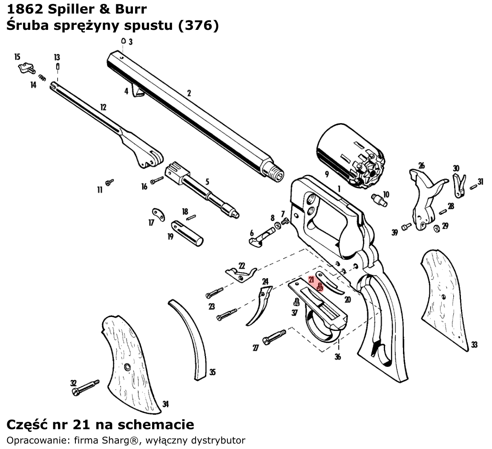 Śruba sprężyny spustu Pietta 1851 Colt, 1858 Remington, 1862 Spiller & Burr (376)